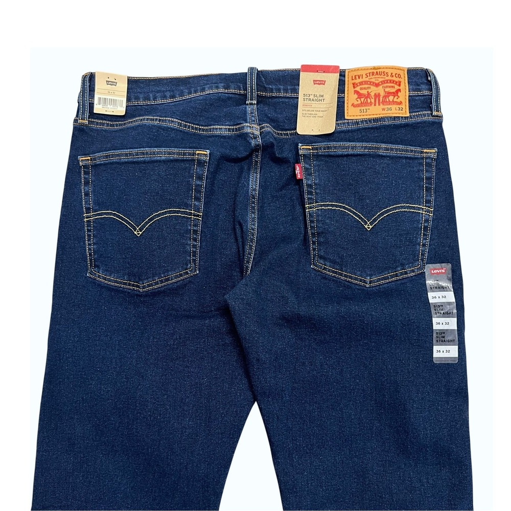 Levis 513 Slim Straight Jeans Mens 36x32 Dark Indigo Blue Stretch Denim NEW